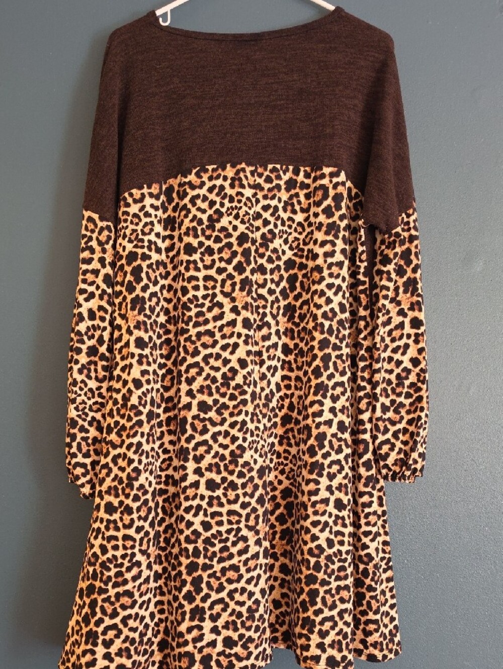 Brown Leopard Print Long Sleeve Women's Dress - Picture 3 of 5